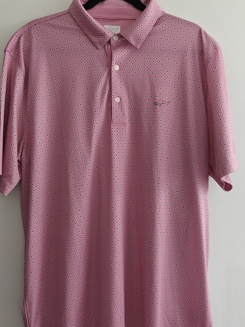 Greg Norman Pink Polkadot Men's Short-sleeve Performance Golf Polo Shirt Size XL